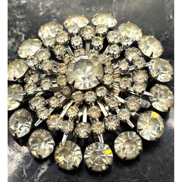 Vintage Estate Rhinestone Starburst Brooch Pin Silver-Tone Clear Crystal - Picture 8 of 9